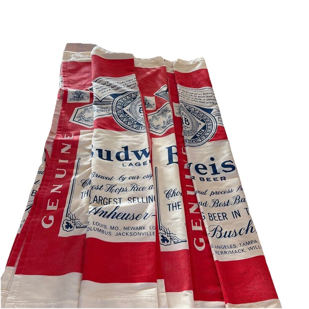 Vtg 4 Panels 40x61 BUDWEISER Beer Label Print Curtains Man Cave Apartment FLAWS